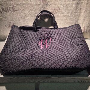 Quilted Black Polyester Tote Black Bay - "W" Initial
